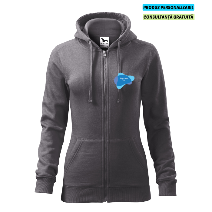 Malfini Hanorac Trendy Zipper Dama Gri metalic Personalizat