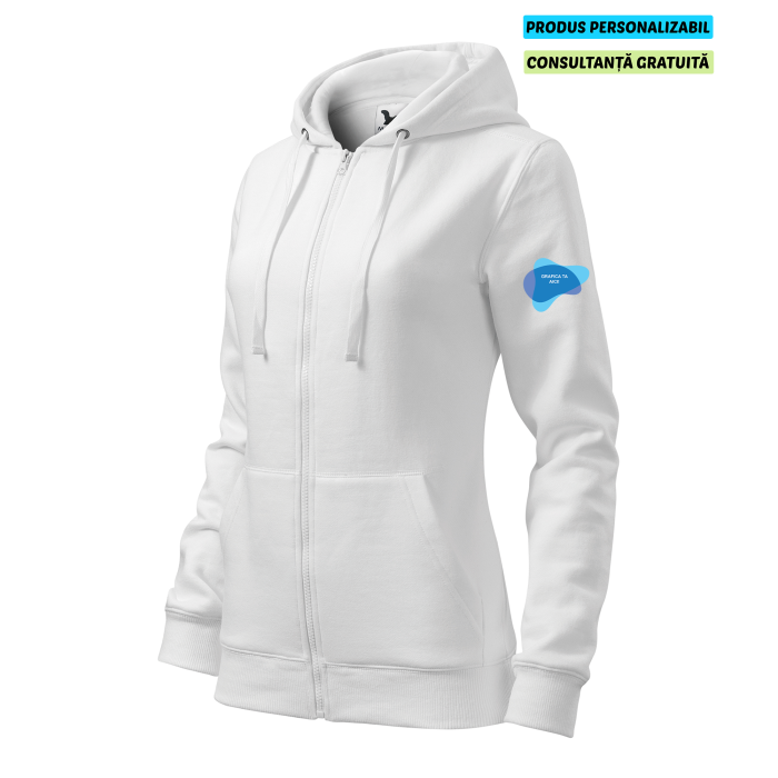 Malfini Hanorac Trendy Zipper Dama Alb Personalizat