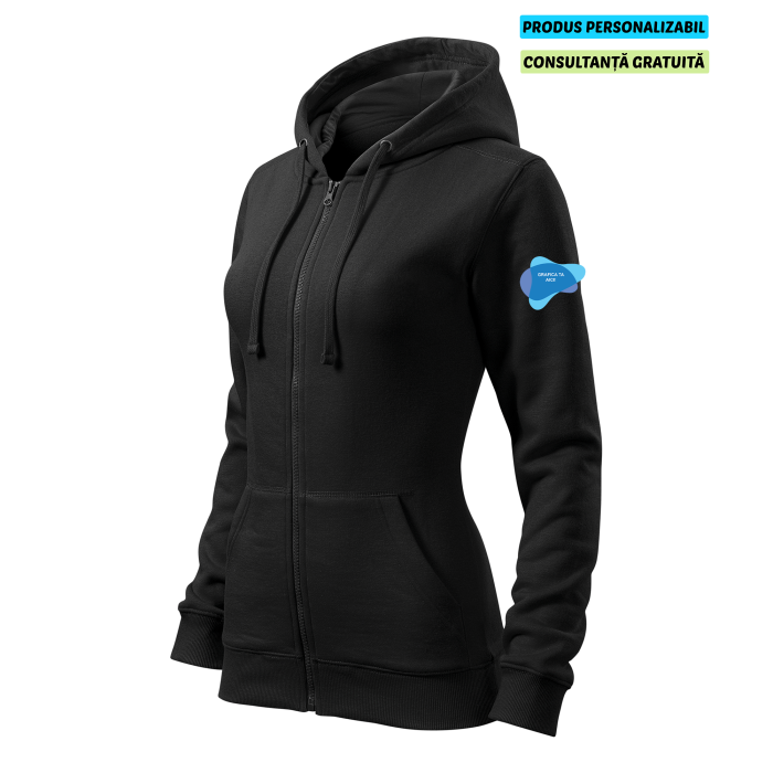Malfini Hanorac Trendy Zipper Dama Negru Personalizat