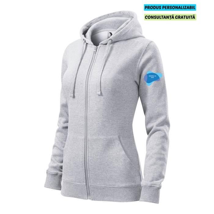 Malfini Hanorac Trendy Zipper Dama Gri deschis Personalizat