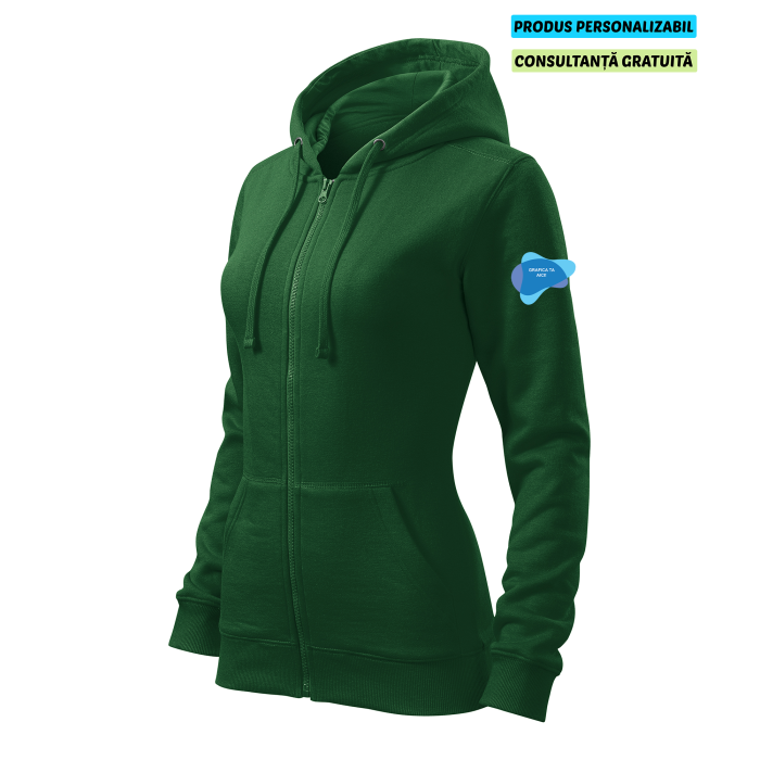 Malfini Hanorac Trendy Zipper Dama Verde inchis Personalizat