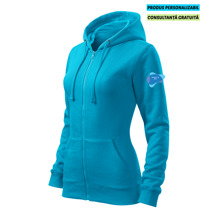 Malfini Hanorac Trendy Zipper Dama Turcoaz Personalizat Malfini Hanorac Trendy Zipper Dama Turcoaz Personalizat