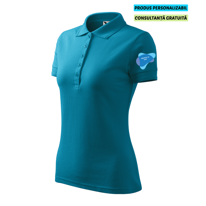 Malfini Tricou Polo Dama Turcoaz inchis Personalizat