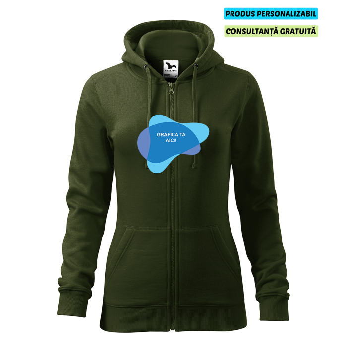 Malfini Hanorac Trendy Zipper Dama Verde militar Personalizat