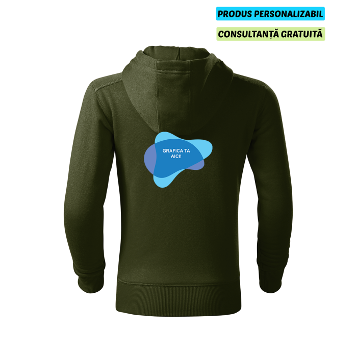 Malfini Hanorac cu fermoar Copii Verde militar Personalizat Malfini Hanorac cu fermoar Copii Verde militar Personalizat