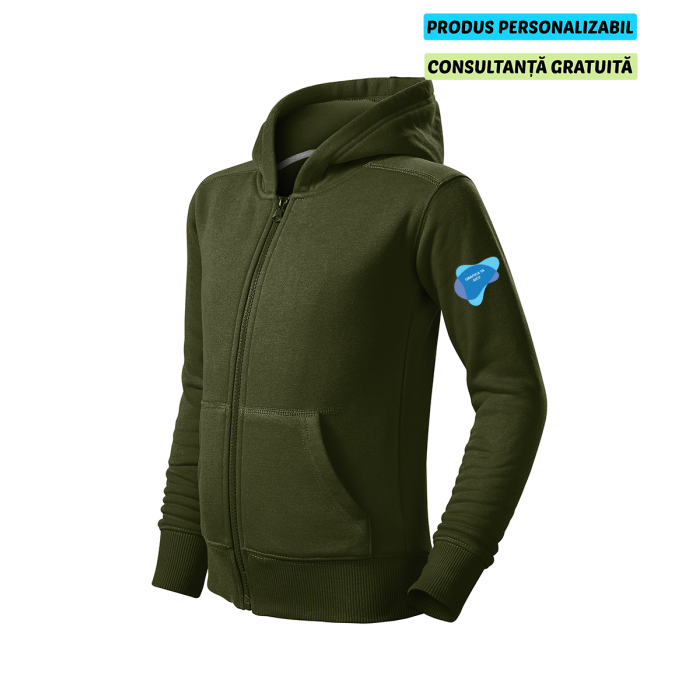 Malfini Hanorac cu fermoar Copii Verde militar Personalizat Malfini Hanorac cu fermoar Copii Verde militar Personalizat