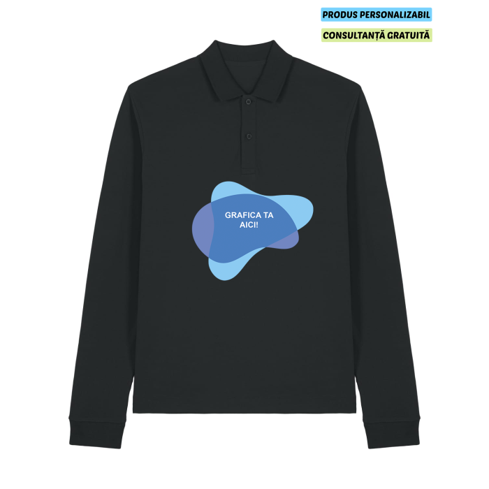 Tricou Polo Unisex Prepster 2.0 Long Sleeve Negru Personalizat
