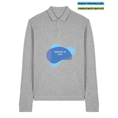 Tricou Polo Unisex Prepster 2.0 Long Sleeve Heather Grey Personalizat