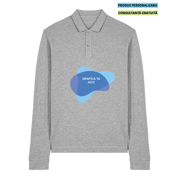 Tricou Polo Unisex Prepster 2.0 Long Sleeve Heather Grey Personalizat