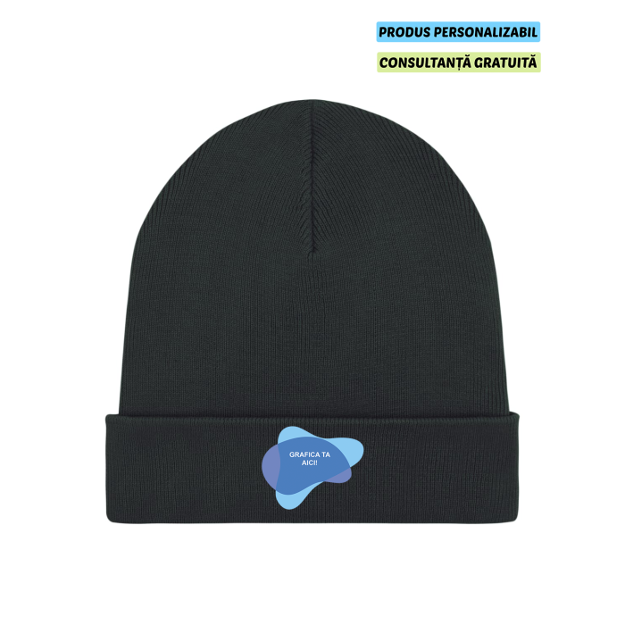 Caciula Unisex Rib Beanie Negru Personalizata