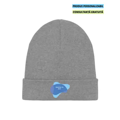 Caciula Unisex Rib Beanie Mid Heather Grey Personalizata