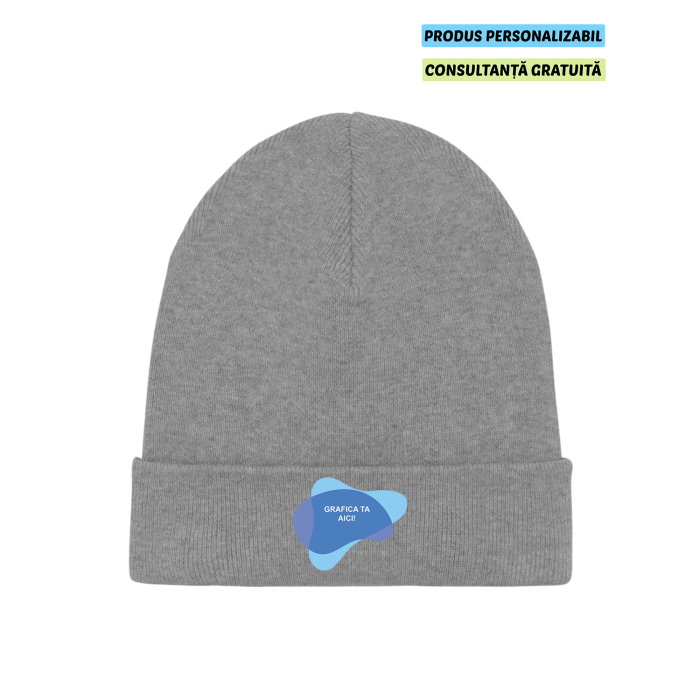 Caciula Unisex Rib Beanie Mid Heather Grey Personalizata
