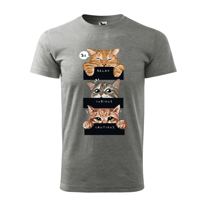 Malfini Tricou Barbat Gri inchis Relax, Curious, Cautious Cats
