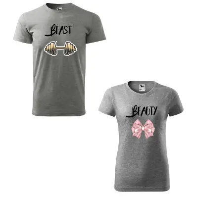 Malfini Tricou Cuplu Gri inchis Beauty/Beast