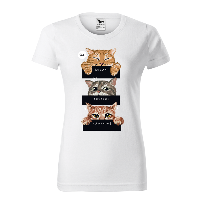 Malfini Tricou Dama Alb Relax, Curious, Cautions Cats
