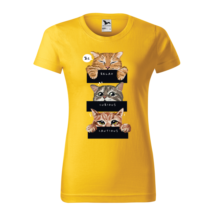 Malfini Tricou Dama Galben Relax, Curious, Cautions Cats