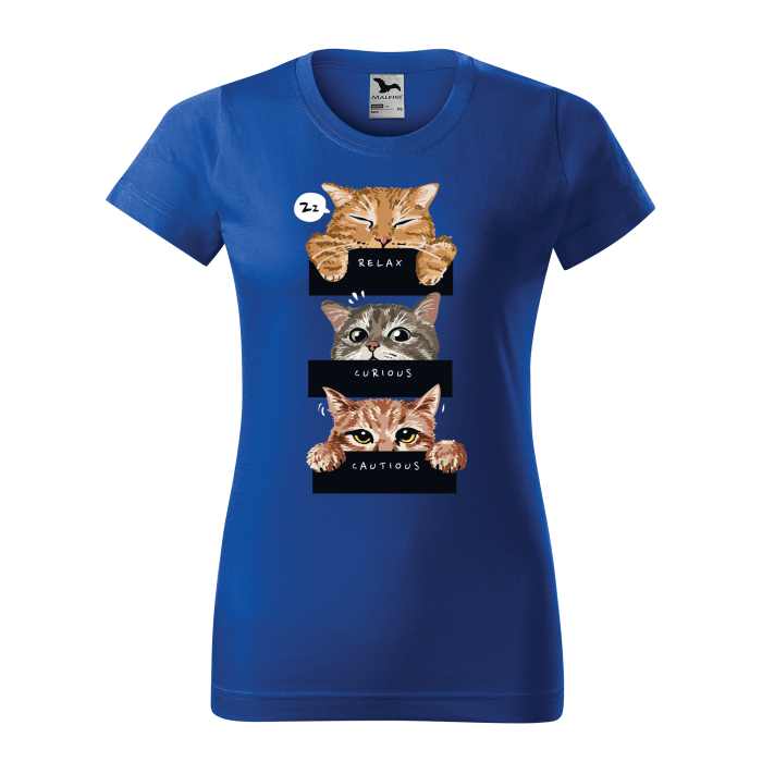 Malfini Tricou Dama Albastru regal Relax, Curious, Cautions Cats