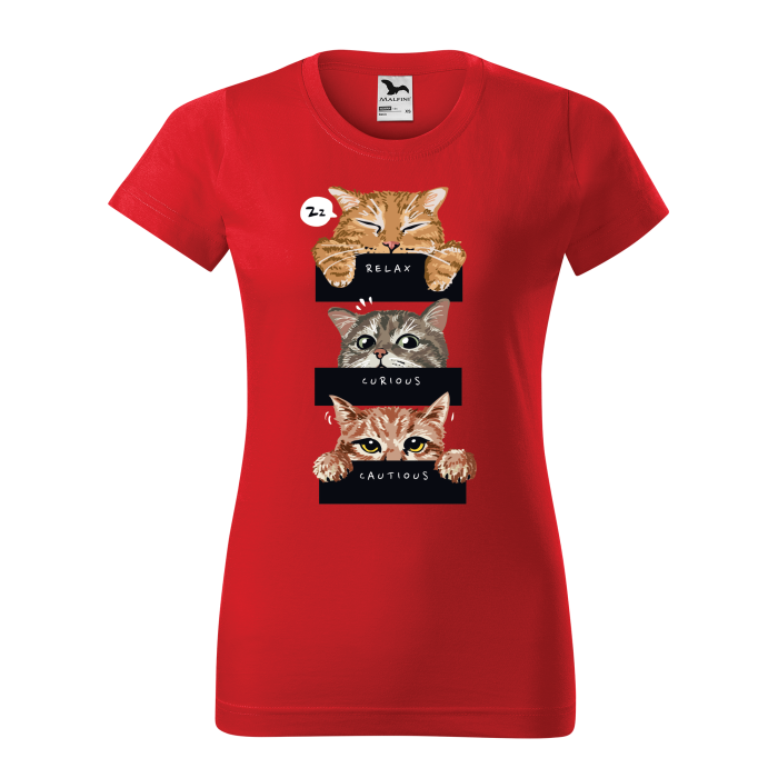 Malfini Tricou Dama Rosu Relax, Curious, Cautions Cats