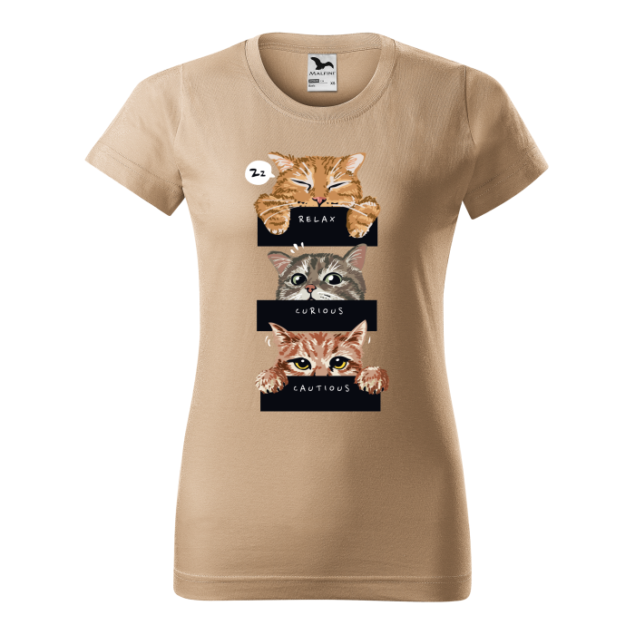 Malfini Tricou Dama Bej Relax, Curious, Cautions Cats