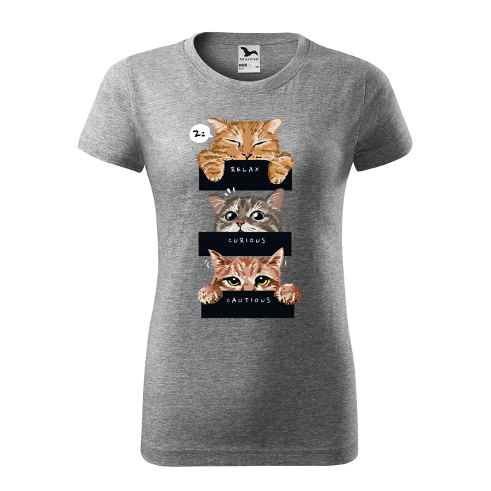 Malfini Tricou Dama Gri inchis Relax, Curious, Cautions Cats