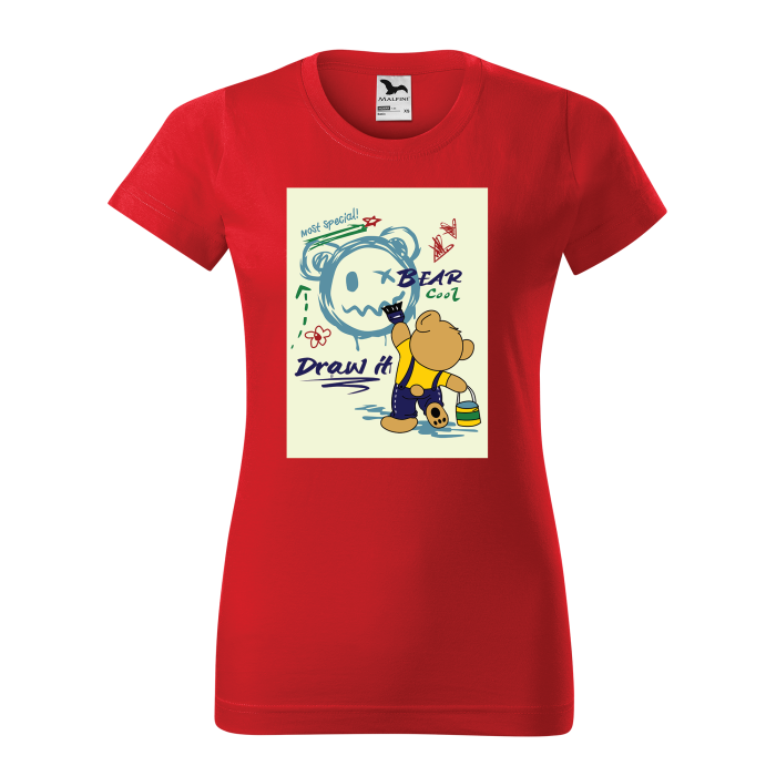 Malfini Tricou Dama Rosu Bear is painting