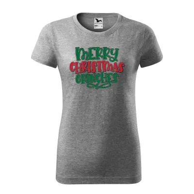 Malfini Tricou Dama Gri inchis Merry Christmas Grinches