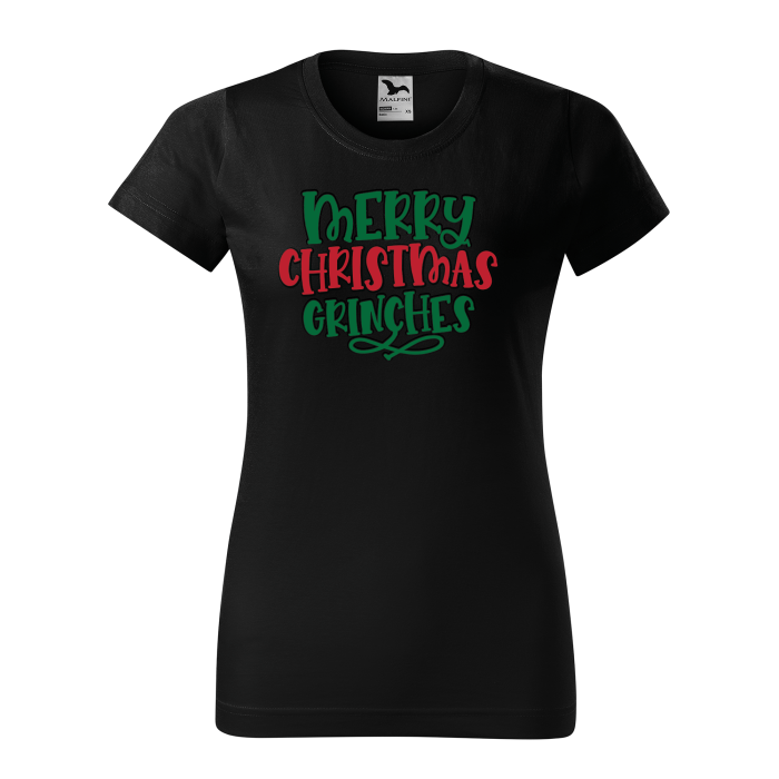 Malfini Tricou Dama Negru Merry Christmas Grinches