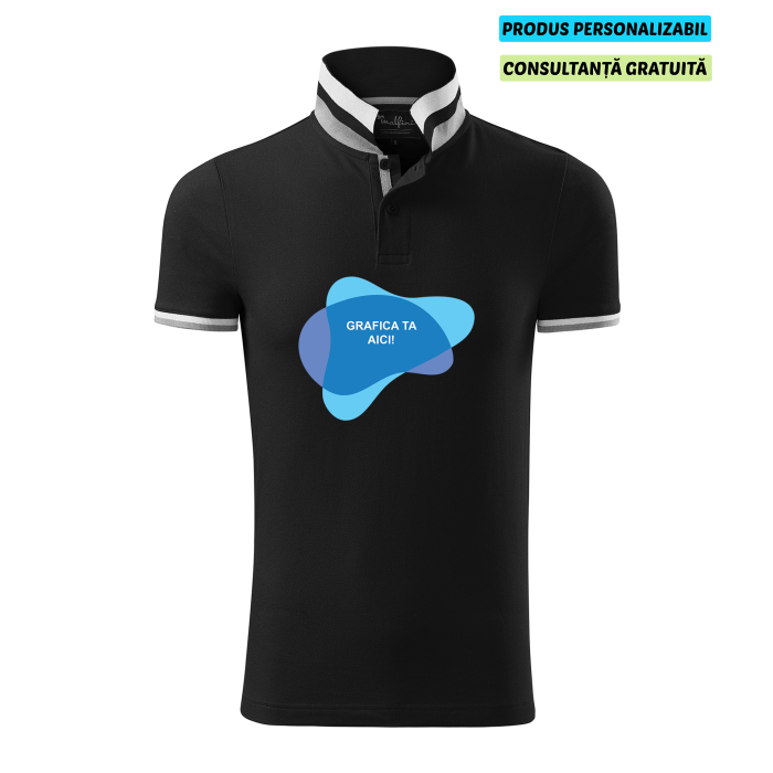 Malfini Tricou Polo Barbat Negru Collar up Personalizat