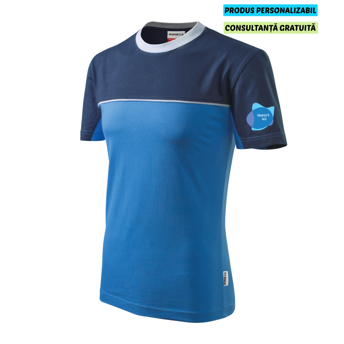 Rimeck Tricou Unisex Albastru azuriu/Bleumarine Color Mix Personalizat