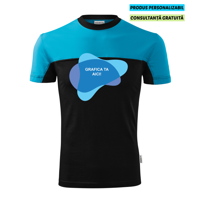 Rimeck Tricou Unisex Turcoaz/Negru Color Mix Personalizat