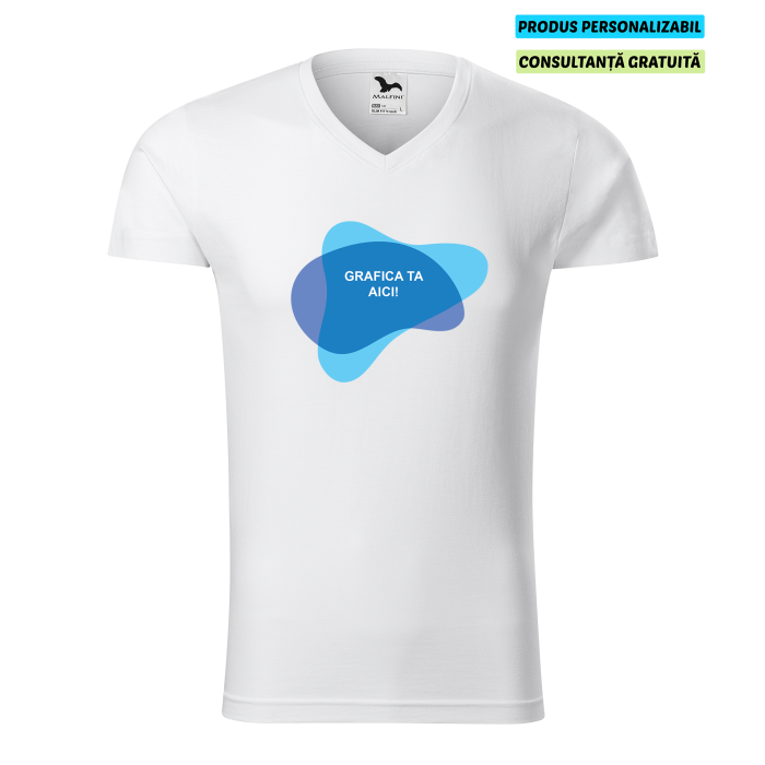 Malfini Tricou Barbat Alb Slim fit V-neck Personalizat