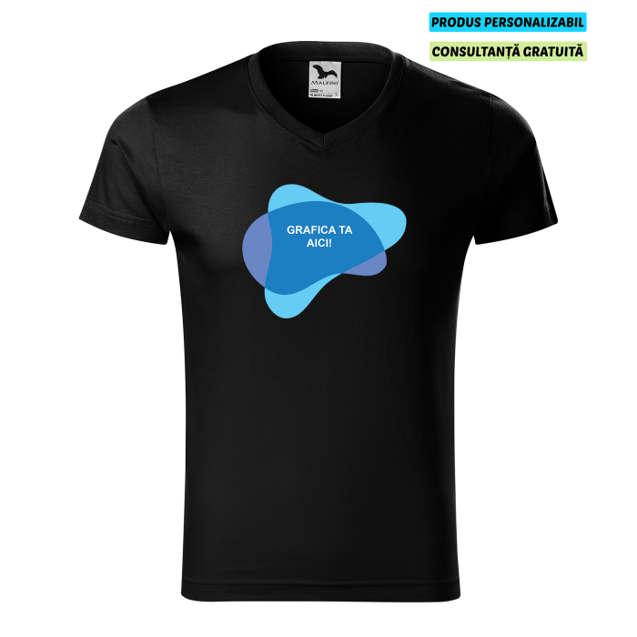 Malfini Tricou Barbat Negru Slim fit V-neck Personalizat