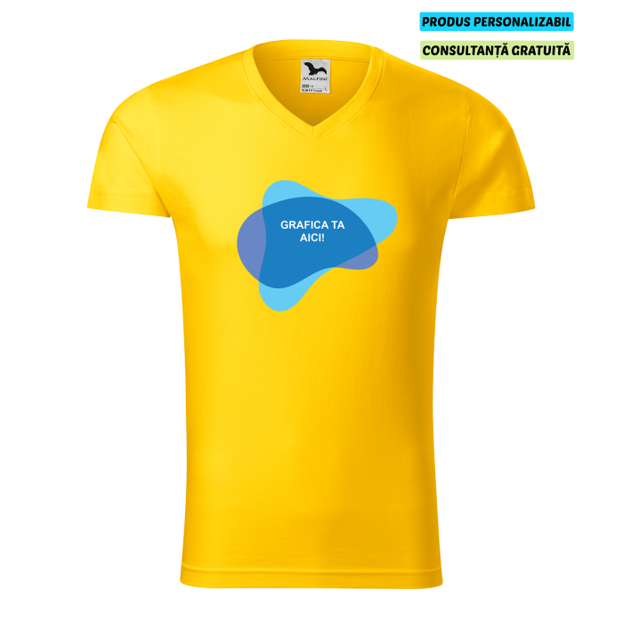 Malfini Tricou Barbat Galben Slim fit V-neck Personalizat