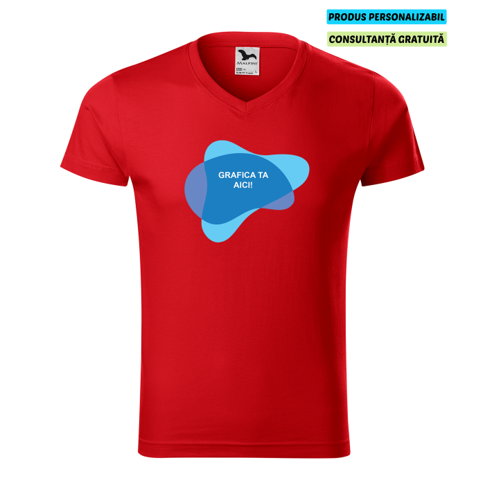 Malfini Tricou Barbat Rosu Slim fit V-neck Personalizat