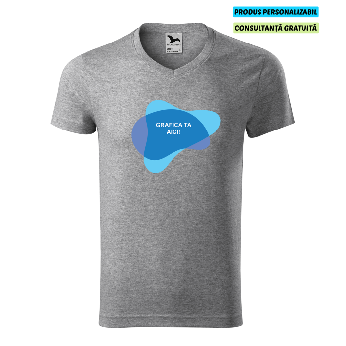 Malfini Tricou Barbat Gri inchis Slim fit V-neck Personalizat