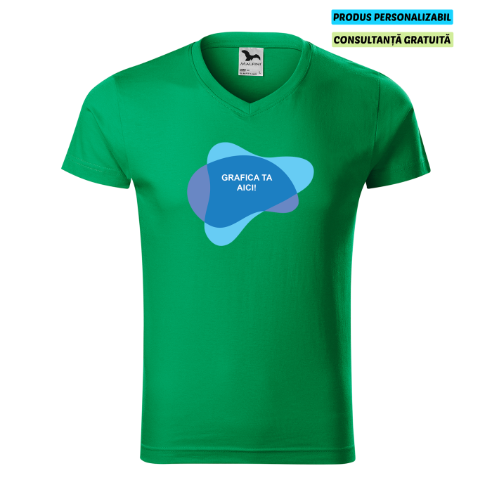 Malfini Tricou Barbat Verde Slim fit V-neck Personalizat