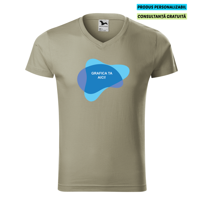 Malfini Tricou Barbat Kaki deschis Slim fit V-neck Personalizat