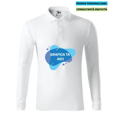 Malfini Tricou Polo Maneca lunga Barbat Alb Personalizat