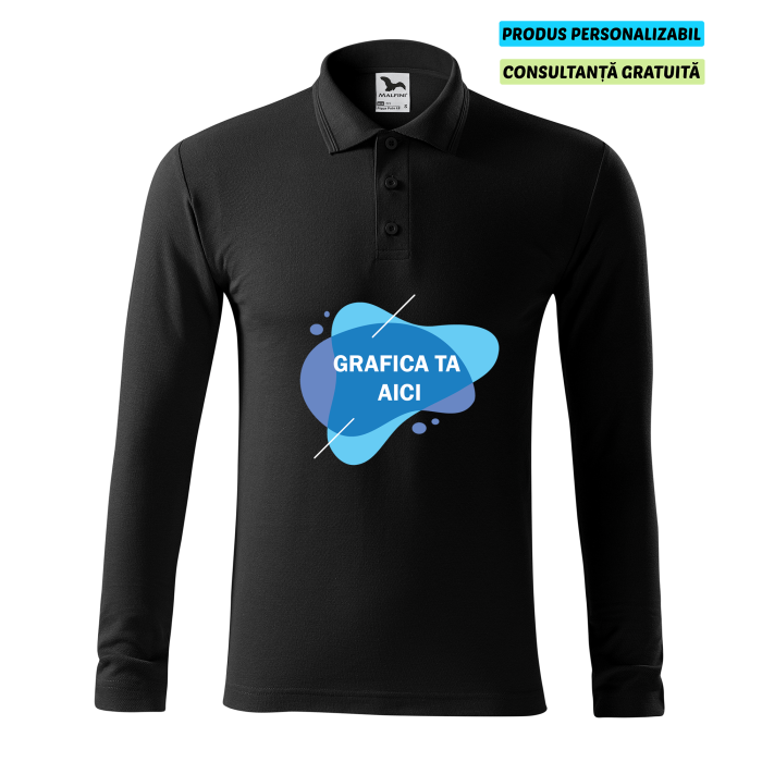 Malfini Tricou Polo Maneca lunga Barbat Negru Personalizat