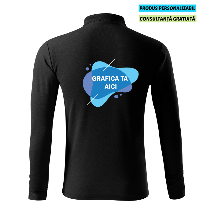 Malfini Tricou Polo Maneca lunga Barbat Negru Personalizat