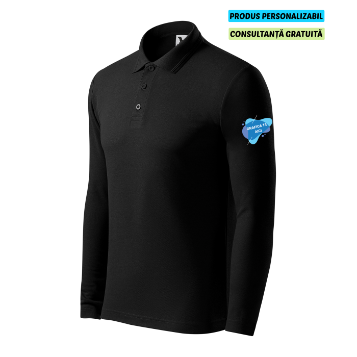Malfini Tricou Polo Maneca lunga Barbat Negru Personalizat