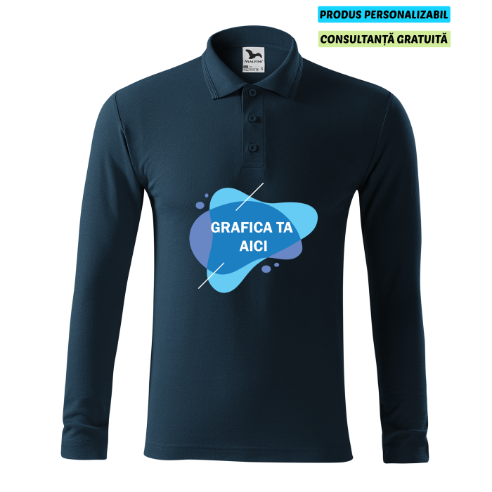 Malfini Tricou Polo Maneca lunga Barbat Bleumarine Personalizat