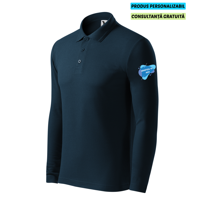 Malfini Tricou Polo Maneca lunga Barbat Bleumarine Personalizat