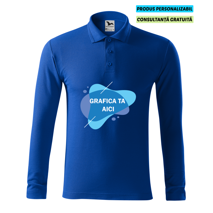 Malfini Tricou Polo Maneca lunga Barbat Albastru regal Personalizat
