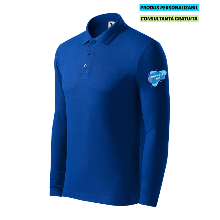 Malfini Tricou Polo Maneca lunga Barbat Albastru regal Personalizat