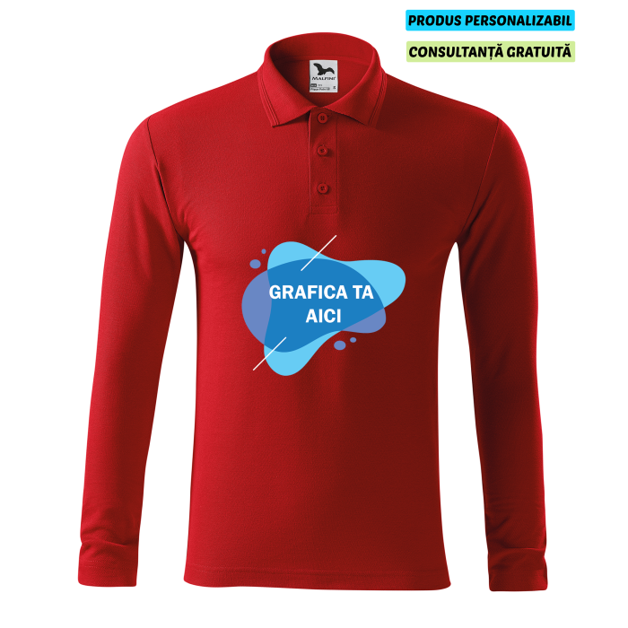 Malfini Tricou Polo Maneca lunga Barbat Rosu Personalizat