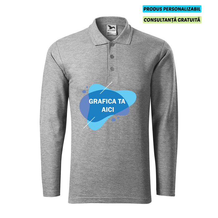 Malfini Tricou Polo Maneca lunga Barbat Gri inchis Personalizat