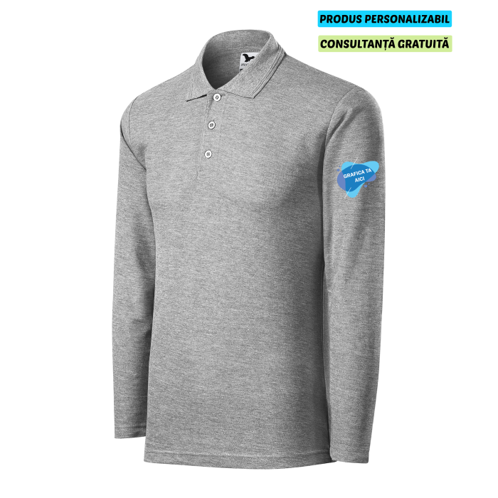 Malfini Tricou Polo Maneca lunga Barbat Gri inchis Personalizat