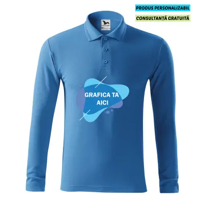 Malfini Tricou Polo Maneca lunga Barbat Albastru azuriu Personalizat