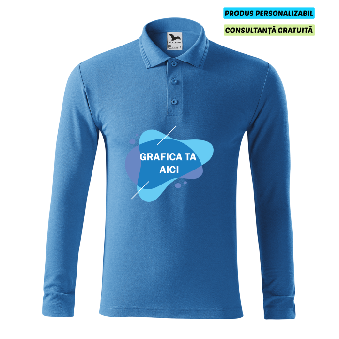 Malfini Tricou Polo Maneca lunga Barbat Albastru azuriu Personalizat Malfini Tricou Polo Maneca lunga Barbat Albastru azuriu Personalizat